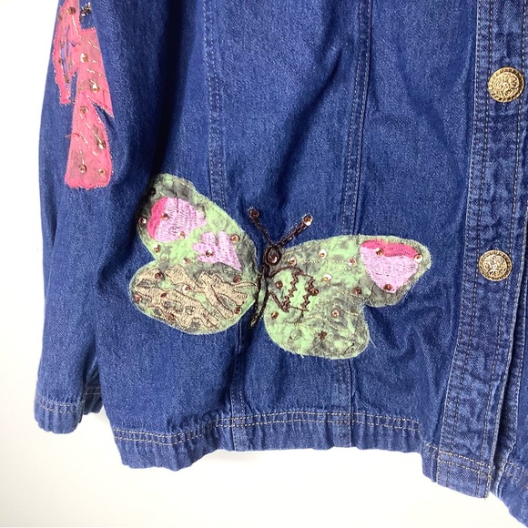 < Vintage Butterfly Embroidered Denim Shacket > - Picture 4 of 6